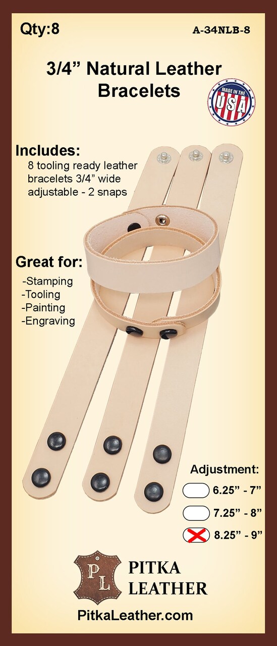 Vegetable-Tanned Leather Bracelet Blanks – Adjustable Sizes, 8 Pack